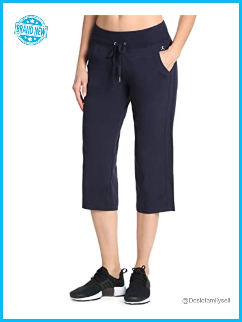 Women's Drawcord Crop Pants High Rise Cotton Spandex Active Yoga Sweatpants